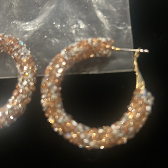 Gold tone sparkly hoop earrings - Picture 6 of 6